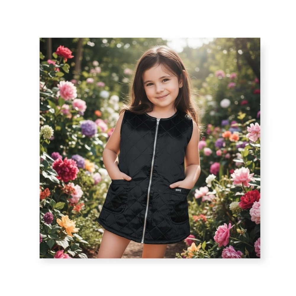 Baby Guess ❤︎︎ Quilted A Line Zip Sleeveless Mini Dress ❤︎︎ Shiny Black ❤︎︎ 3Y